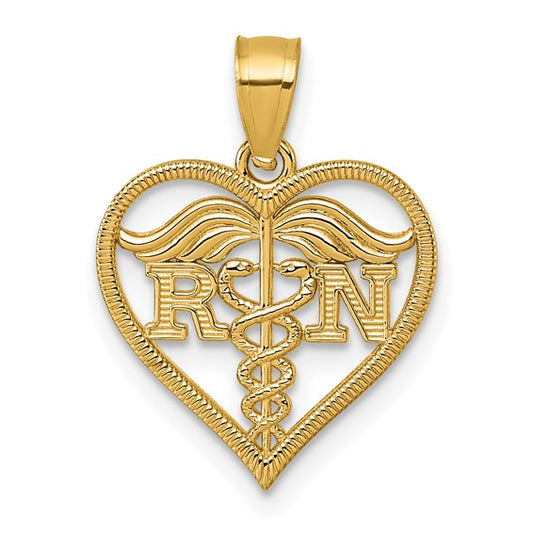 14K Yellow Gold Open Heart RN Registered Nurse Pendant