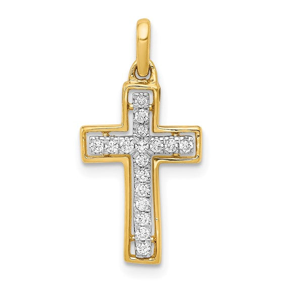 10K/14K Yellow Gold 1/8 Carat Diamond Cross Pendant