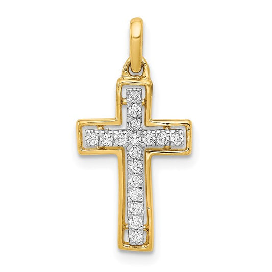 10K/14K Yellow Gold 1/8 Carat Diamond Cross Pendant