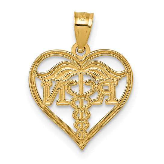 14K Yellow Gold Open Heart RN Registered Nurse Pendant