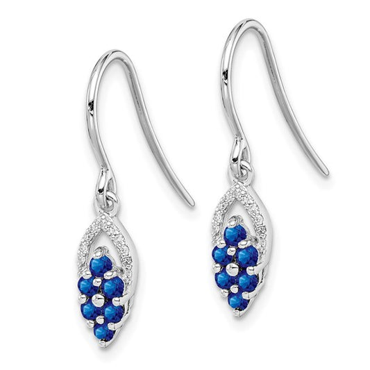 Sterling Silver Natural Sapphire & Diamond Shepard Hook Earrings