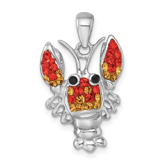 Sterling Silver Orange Lobster Crystal Pendant