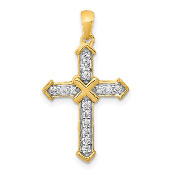 14K Yellow/White Gold X Weaved 1/5 Carat Diamond Cross