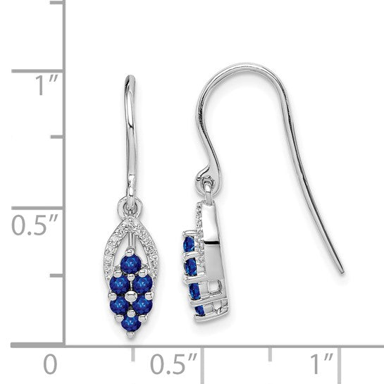 Sterling Silver Natural Sapphire & Diamond Shepard Hook Earrings