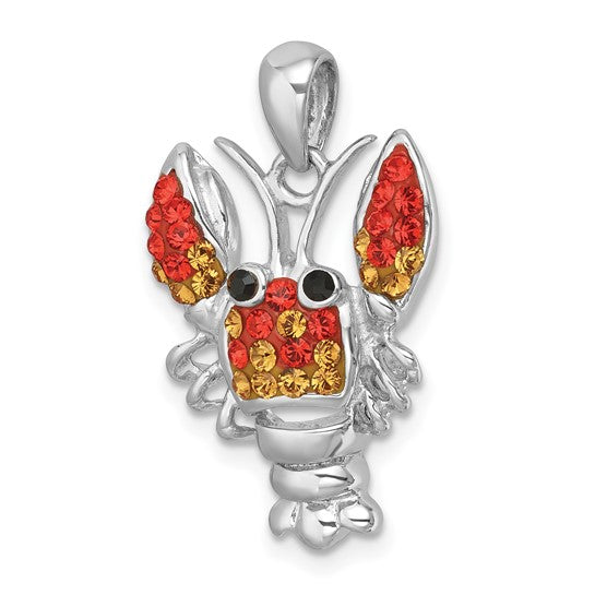 Sterling Silver Orange Lobster Crystal Pendant