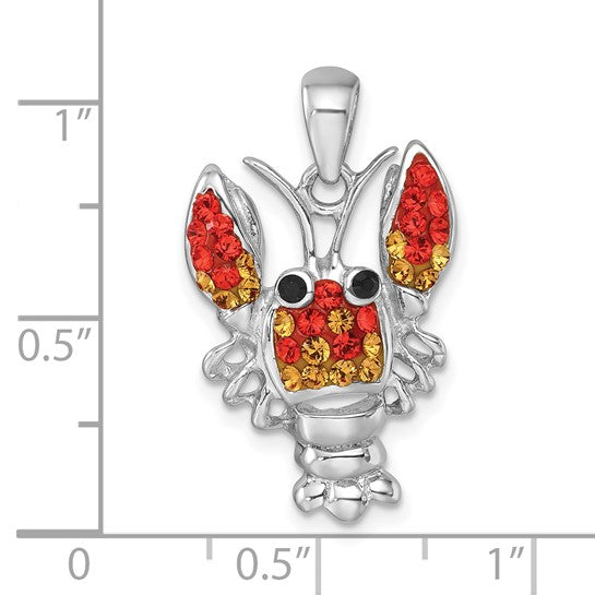 Sterling Silver Orange Lobster Crystal Pendant