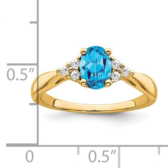 14K White/Yellow Gold Blue Topaz & Diamond Cluster Halo Ring