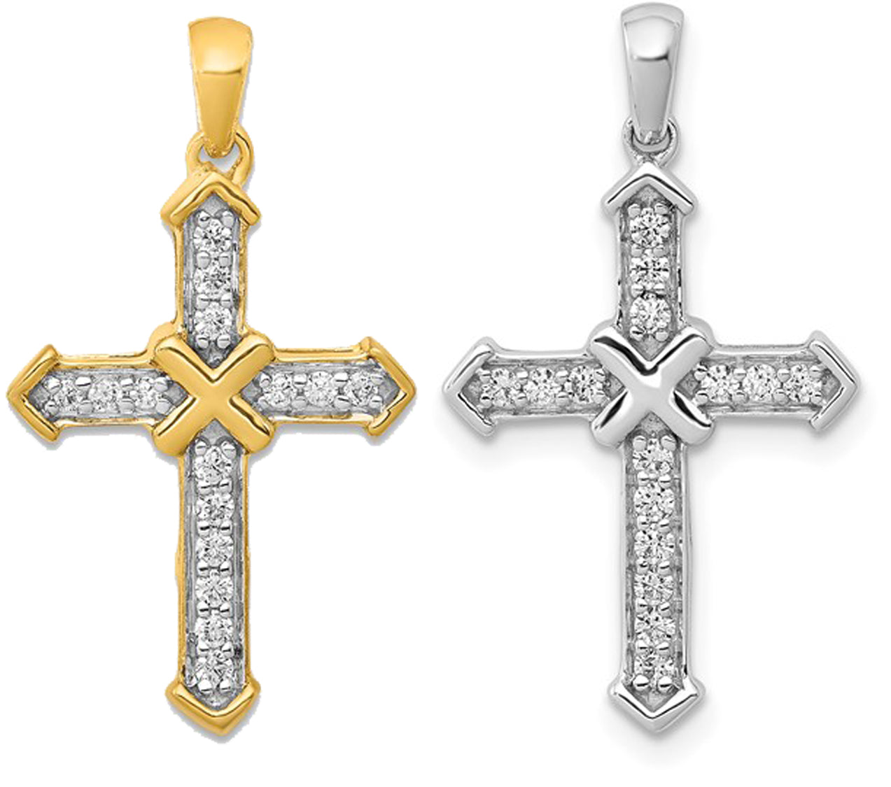 14K Yellow/White Gold X Weaved 1/5 Carat Diamond Cross