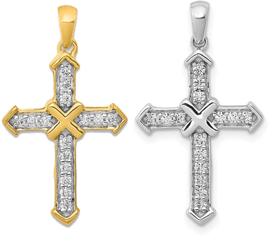 14K Yellow/White Gold X Weaved 1/5 Carat Diamond Cross