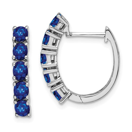 Sterling Silver Natural Sapphire Hinged Hoop Earrings