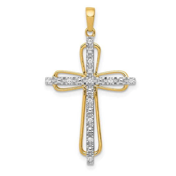 14K White/Yellow Gold Two Tone 1/20 Diamond Cross