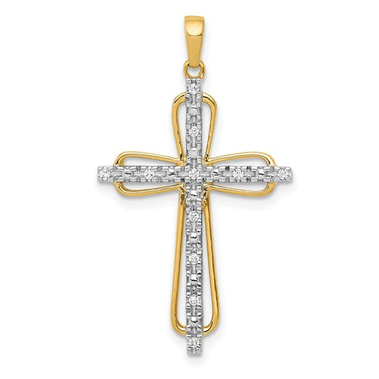 14K White/Yellow Gold Two Tone 1/20 Diamond Cross