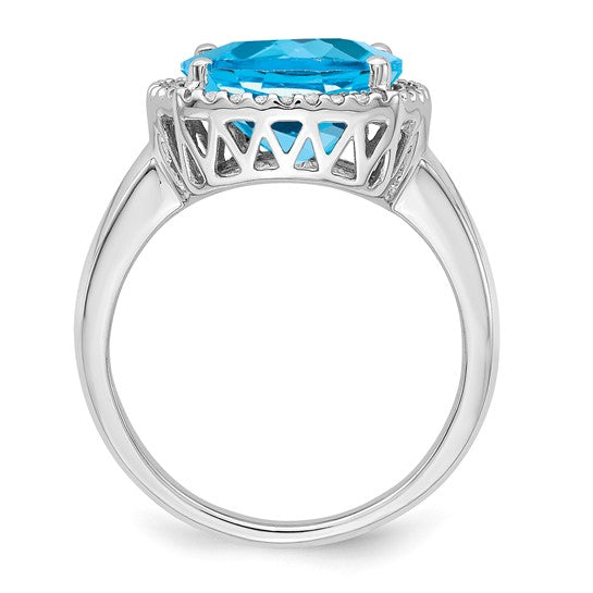 14K White Gold 5 Carat Cushion Blue Topaz Diamond Halo Ring