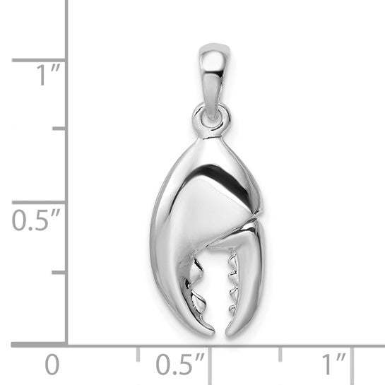 Sterling Silver Rhodium Plated Moveable 3D Lobster Claw Pendant