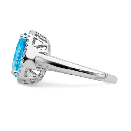 14K White Gold 5 Carat Cushion Blue Topaz Diamond Halo Ring