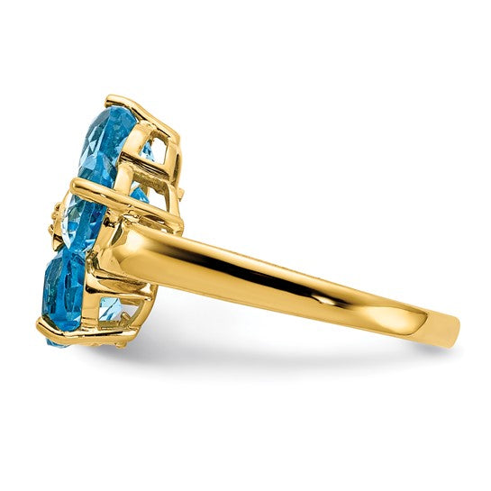14K Yellow Gold Natural 5 Carat Blue Topaz & Diamond Flower Ring