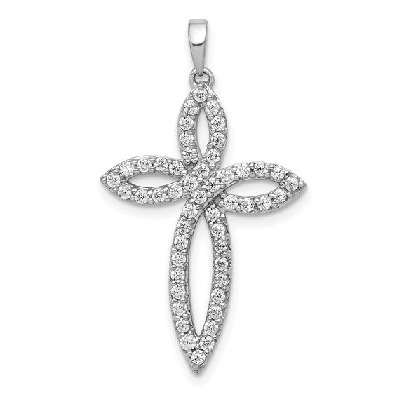 14K White Gold Diamond 1/2 Carat Twist Cross Pendant