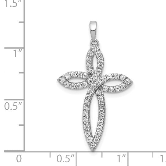 14K White Gold Diamond 1/2 Carat Twist Cross Pendant