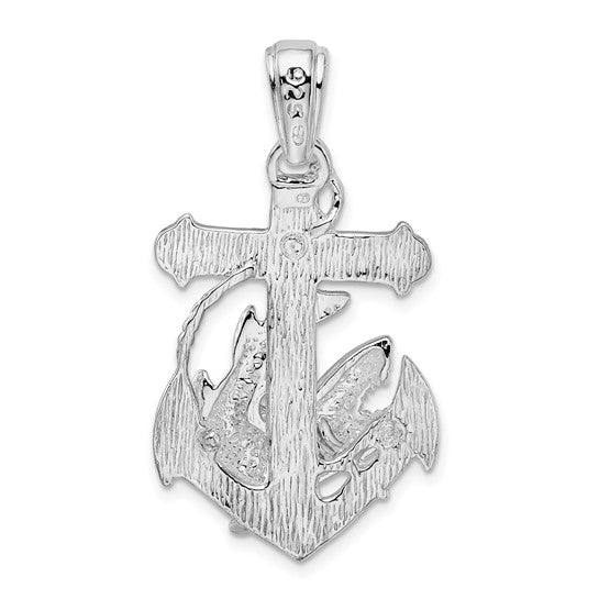 Sterling Silver Rhodium Plated Shark Cross Anchor Nautical Pendant
