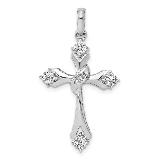14K White Gold 1/5 Carat Diamond Cluster Cross