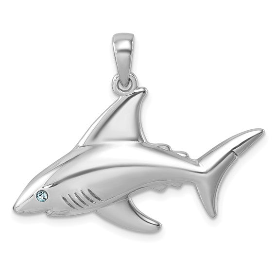 Sterling Silver Crystal Eye Shark Pendant