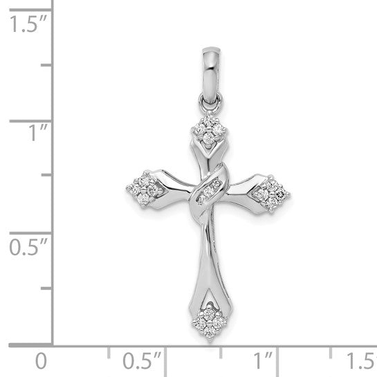 14K White Gold 1/5 Carat Diamond Cluster Cross