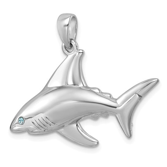 Sterling Silver Crystal Eye Shark Pendant