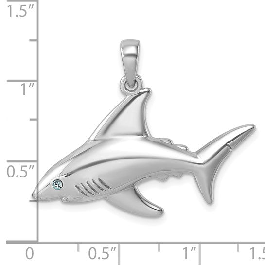 Sterling Silver Crystal Eye Shark Pendant