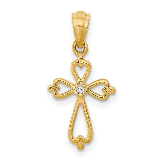 14K White/Yellow/Rose Gold Diamond Small Accent Cross
