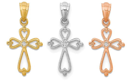 14K White/Yellow/Rose Gold Diamond Small Accent Cross