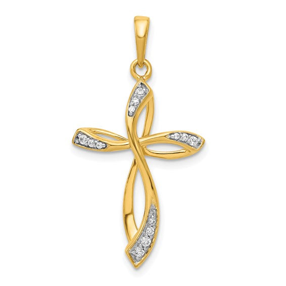 14K Yellow/White Gold 1/10 Diamond Fancy Twist Cross Pendant