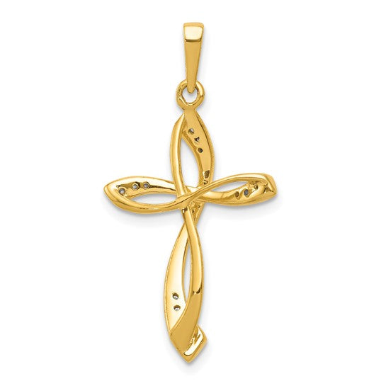 14K Yellow/White Gold 1/10 Diamond Fancy Twist Cross Pendant