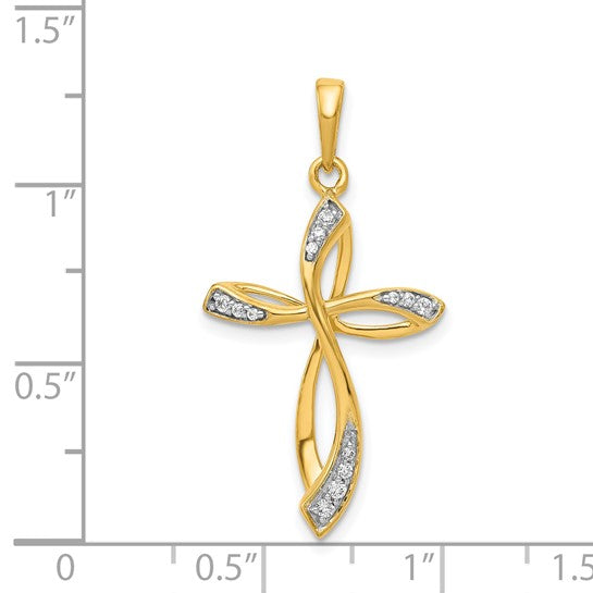 14K Yellow/White Gold 1/10 Diamond Fancy Twist Cross Pendant
