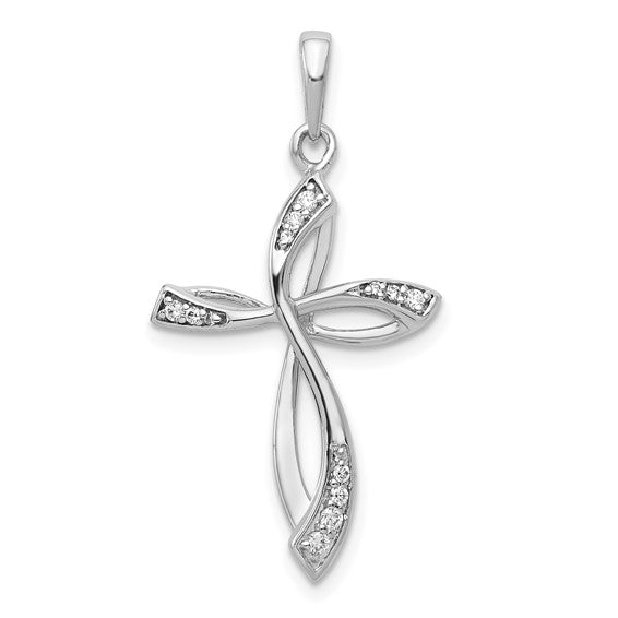14K Yellow/White Gold 1/10 Diamond Fancy Twist Cross Pendant