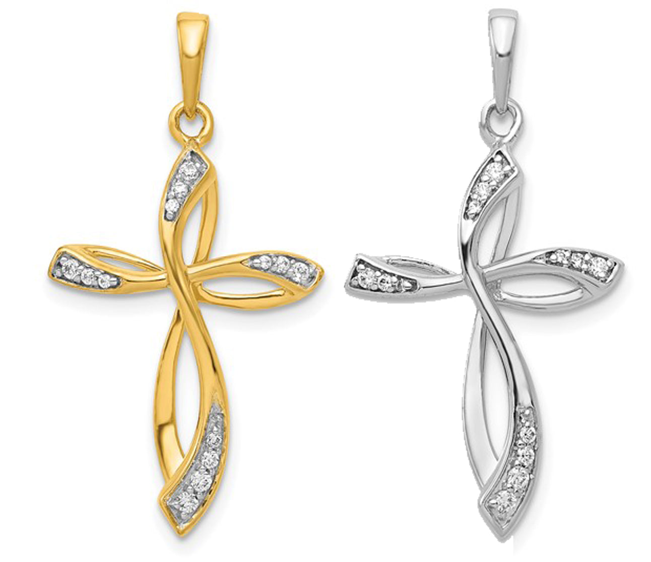 14K Yellow/White Gold 1/10 Diamond Fancy Twist Cross Pendant