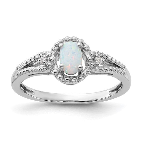 Sterling Silver White Gold Plated Natural Diamond & Lab Created Opal Ring