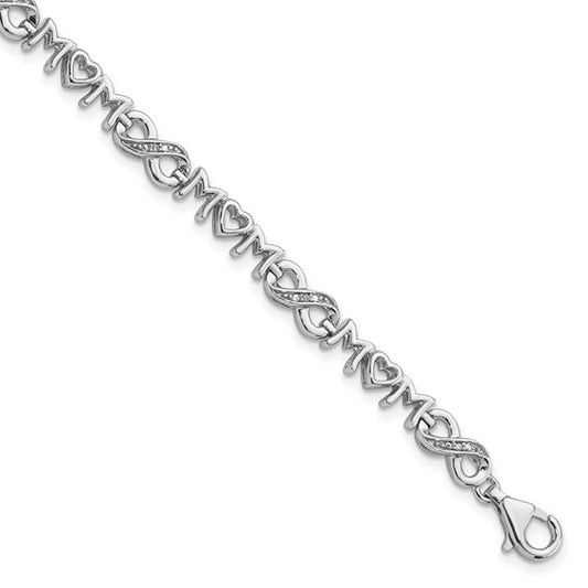 White Gold Sterling Silver Mom Diamond Bracelet