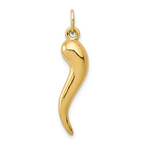 10K/14K Yellow/White Gold 3D Italian Horn Pendant