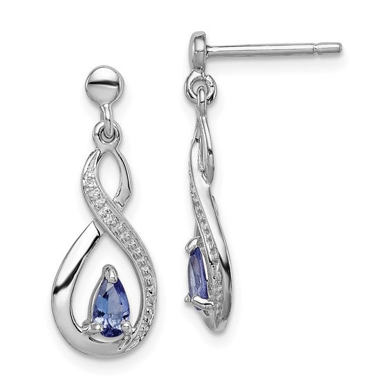 White Gold Filled Sterling Silver Natural Tanzanite & Diamond Twist Earrings