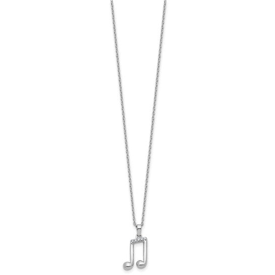 White Gold Filled Sterling Silver Diamond Music Note Chain & Pendant Set