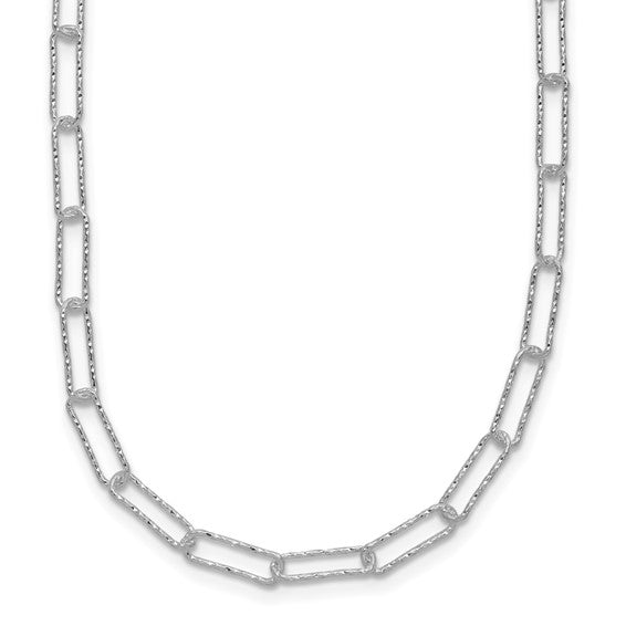 Sterling Silver Diamond Cut Textured Paperclip Chain