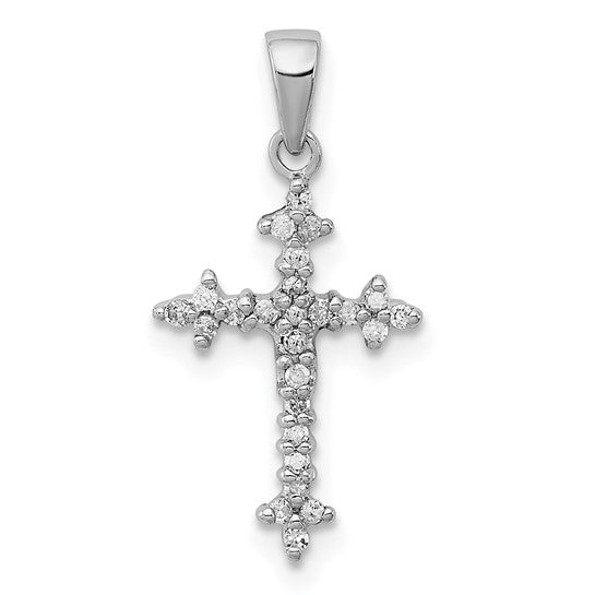 White Gold Filled Sterling Silver Diamond Cross Pendant