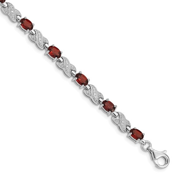 Sterling Silver XO Natural Garnet Bracelet