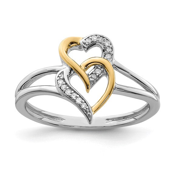White Gold Filled Sterling Silver Double Diamond Two Tone Heart Ring