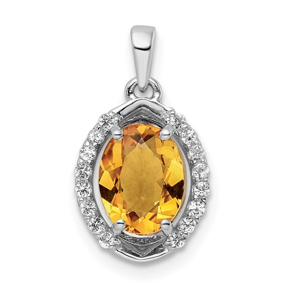 Sterling Silver White Gold Oval 1.86t.w. Natural Citrine/White Topaz Pendant