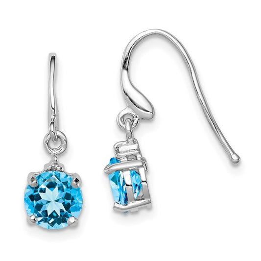 White Gold Filled Sterling Silver Natural Blue Topaz & Diamond Wire Earrings