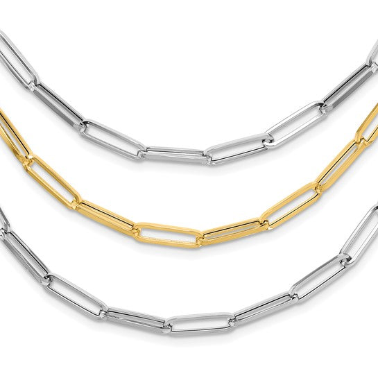 14K Yellow/White Gold Triple Layer Paperclip Chain
