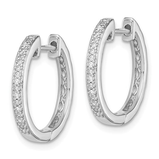 White Gold Filled Sterling Silver Diamond Hinged Hoop Earrings
