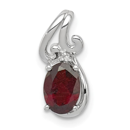 Sterling Silver Natural Garnet & Diamond Swirl Chain Slide