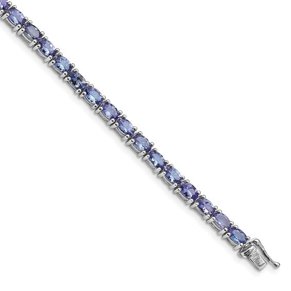 White Gold Plated Sterling Silver Natural Tanzanite Tennis Bracelet